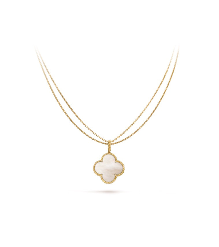 Magic Alhambra long necklace, 1 motif High Quality Model 18K yellow gold, Mother of Pearl stone