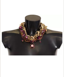 Dolce & Gabbana Gold Brass Sicily Purple Crystal Necklace