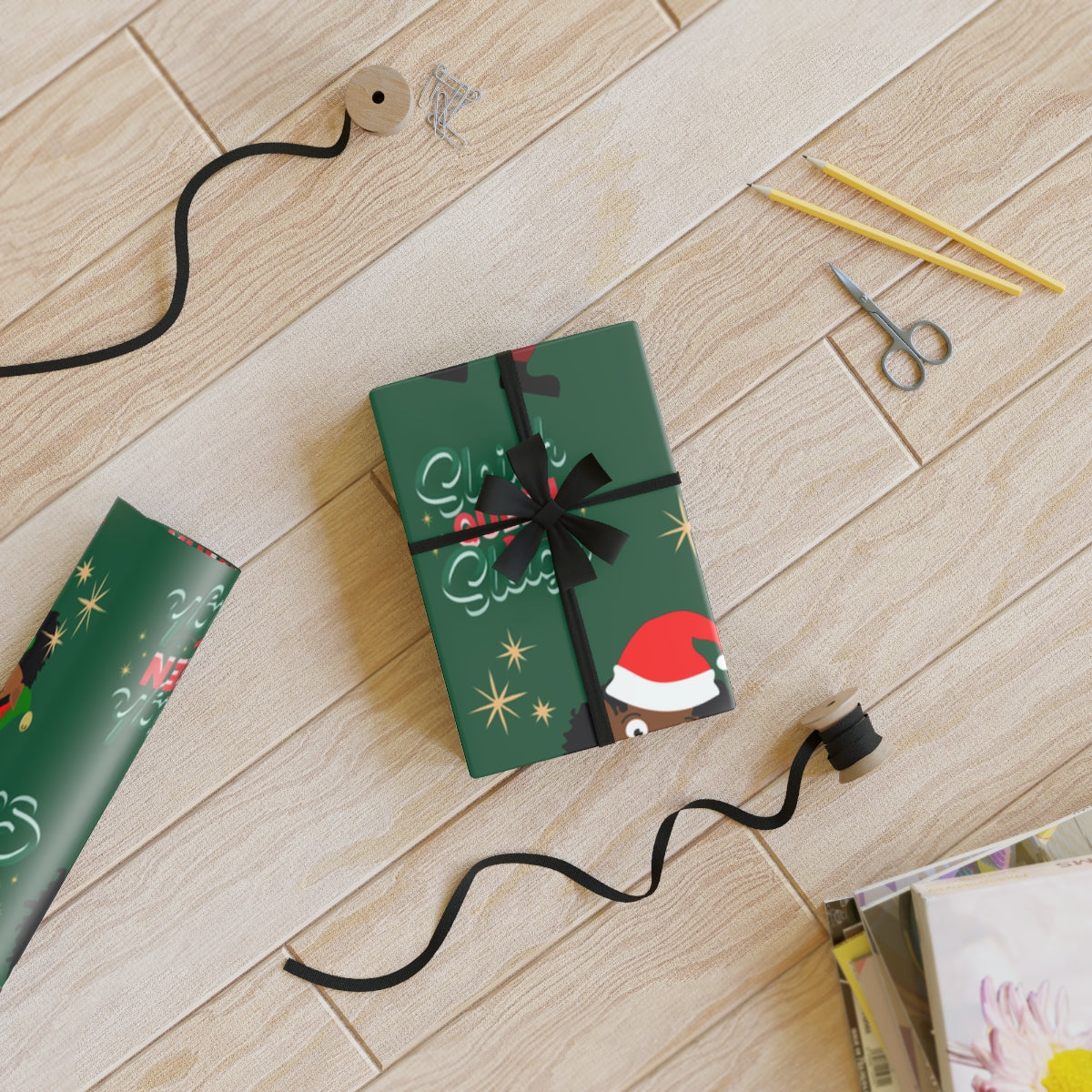 Black Girl Wrapping Paper – DIY Christmas Wrap | Merry Christmas Digital Download | Instant Download Holiday Gift Wrap Featuring Black Santa